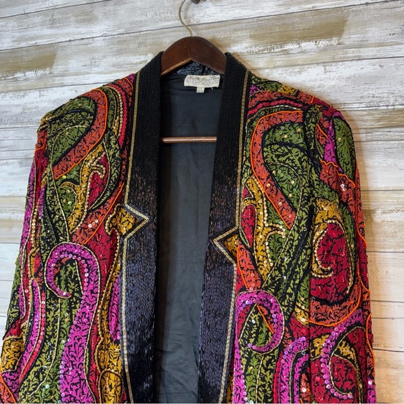 Vintage 80s Judith Ann Plus Silk Whimsical Sequins Blazer Women’s Size 1x - Picture 4 of 8